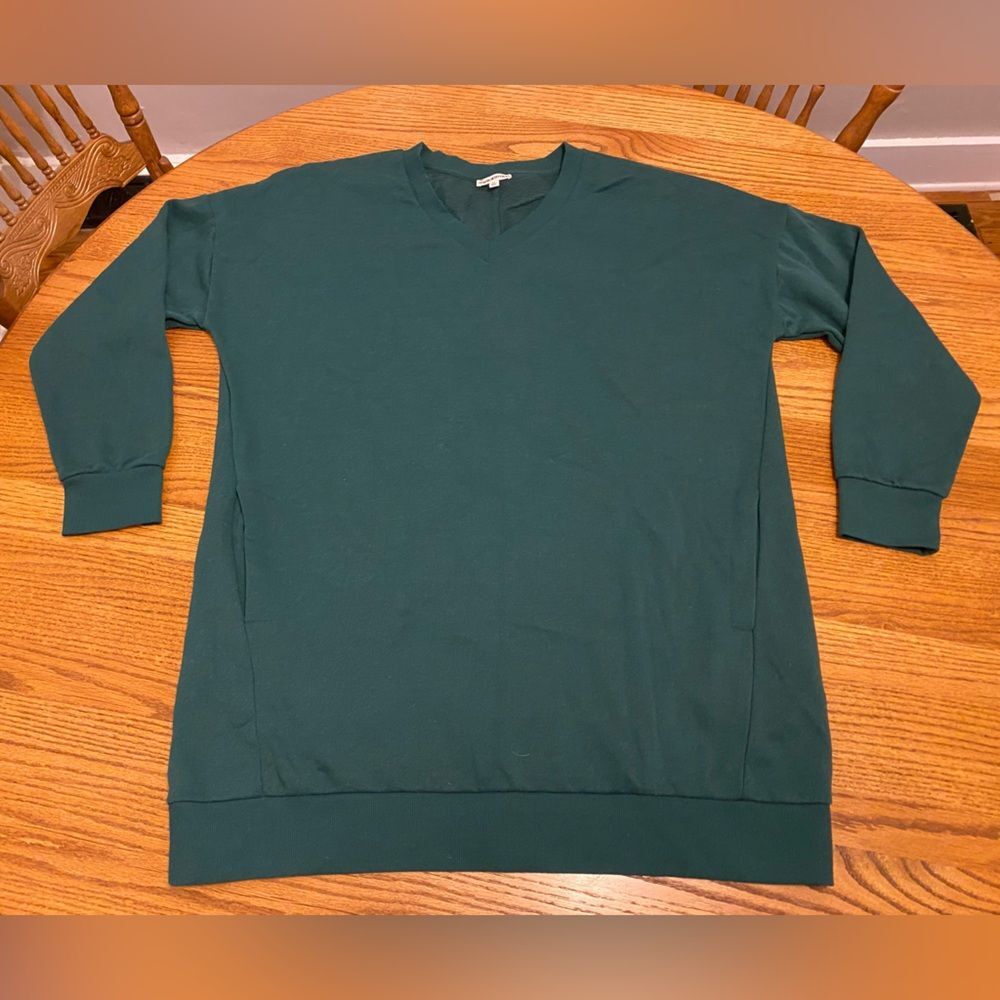 Zenana Green Long Sleeve Oversized Tunic Sweatshirt with Pockets - Picture 3 of 10